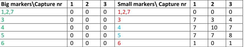 Table 3: Amount of gaps of each marker in three captures at the normal setup 