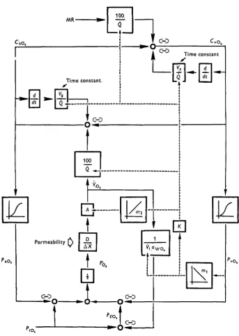 Fig. 2. Block diagram of simulation indicating the interactions of the principal elements of the model.