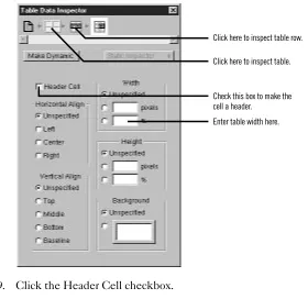 table cell you’ve selected. Note also that the top row of the Inspector 