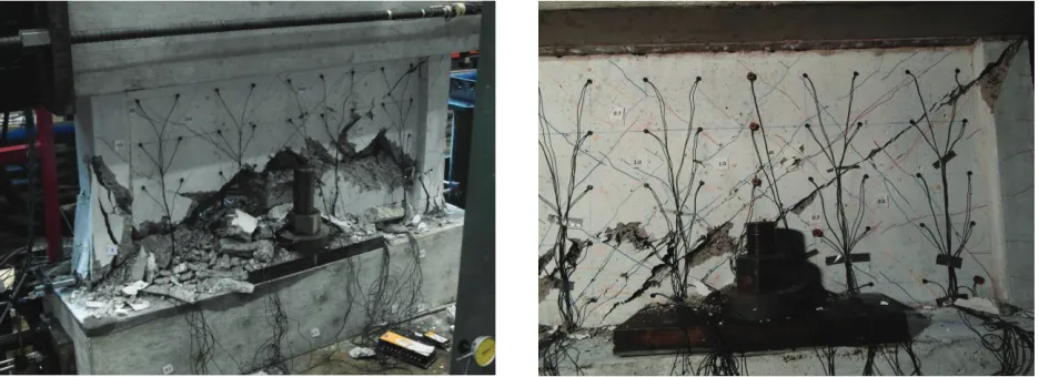 Figure 5: Regular shear wall (Left) and ASR shear wall (Right) at failure  