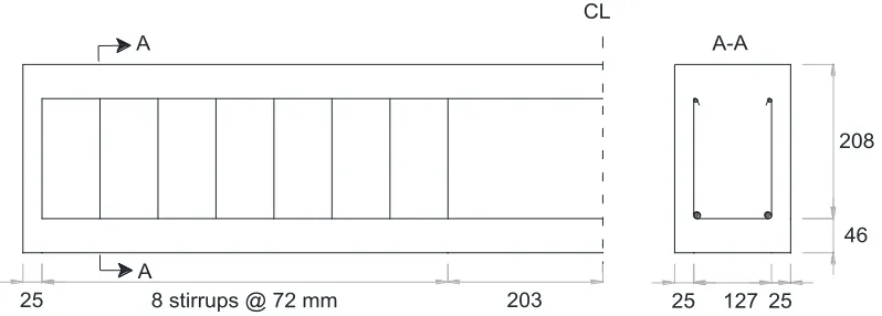 Figure 2. Specimen reinforcement (adapted from Fan and Hanson, 1998) 