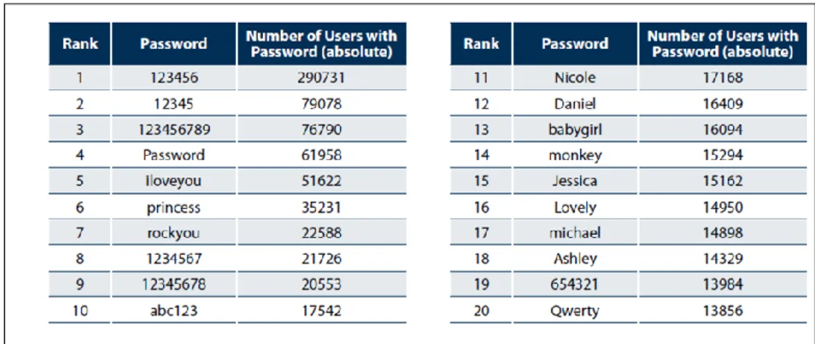Figure 3. Top 20 passwords. Source [3] 