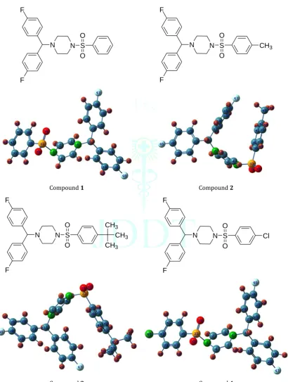 Figure 1: Optimized molecular structure of aryl sulfonyl piperazine derivatives 1-4 