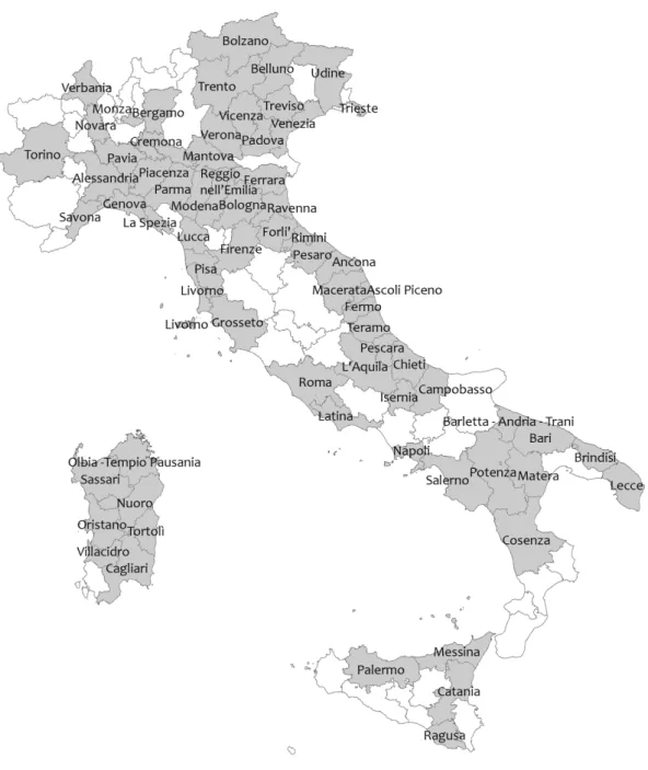 Figure  4 Map of the 73 Italian provincial capitals included in the sample 