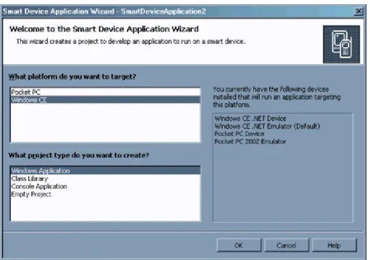 Figure 6. Windows CE project types  Table 3. Windows CE project types 