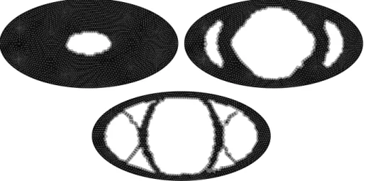 Figure 16. Initial guess and iterations 3 and 20 of the filter with semi-axes 1 × 0.5.