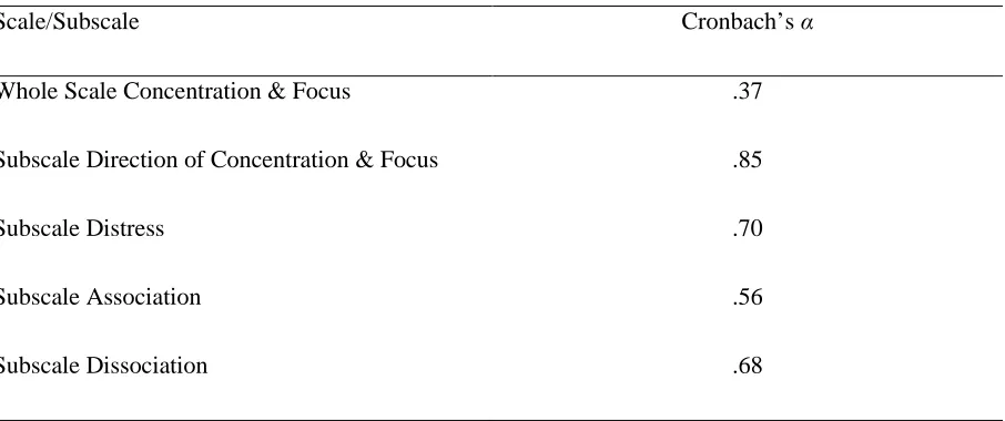 Table 11. Internal consistency concentration & focus scale (N = 70; 13 items). 