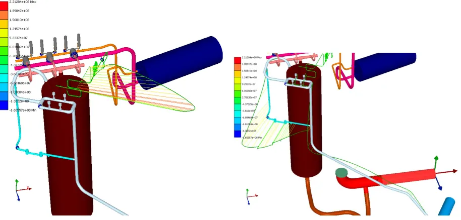 Figure 5. Natural vibration modes for NPP pressurizer pipelines, 0.73 Hz and 1.65 Hz. 