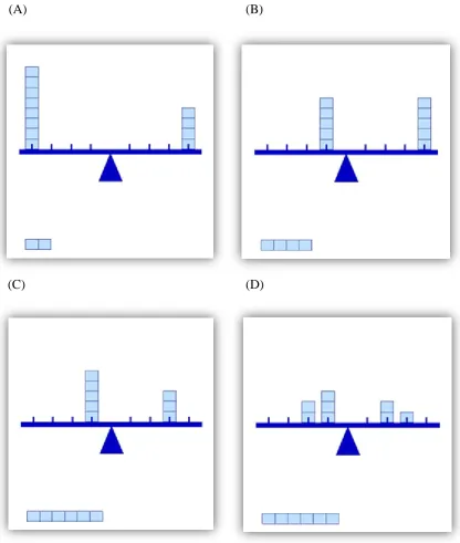 Figure 1: Examples of problem types used in the experiment. The simple balance scale tasks 