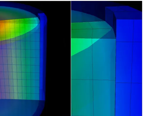 Figure 4. Representative calculation of a coupled thermomechanical calculation of a pellet / cladding system, at the point where the pellet is just beginning to touch the cladding