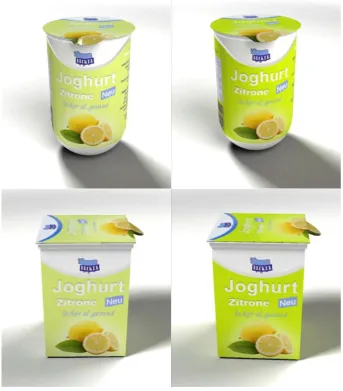 Figure 5. JPEG image of the four different yoghurt cups. 