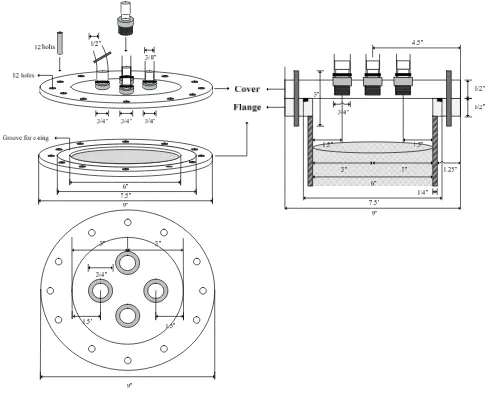 Figure 2-3 Dimensional and sectional views of the reactor system. 