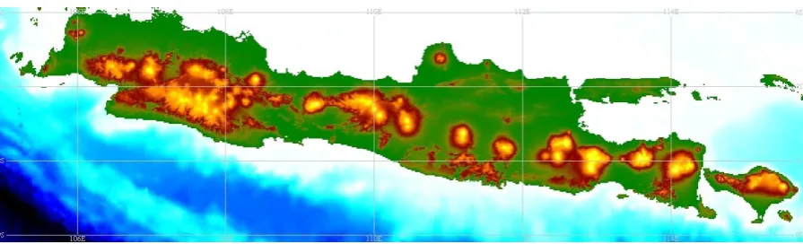 Figure 3.2: Altitude data of Java with 30 arc-seconds spacing. 