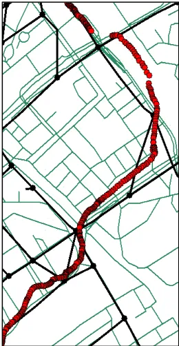 Figure 10: GPS points plotted in Haaglanden network (bold lines) 