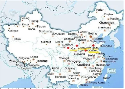 Figure 1. Map of Study Cities Located in Three Chinse Provinces 