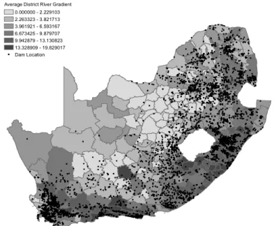 Figure 1.2: Map of Dam Locations and Average River Gradient by District