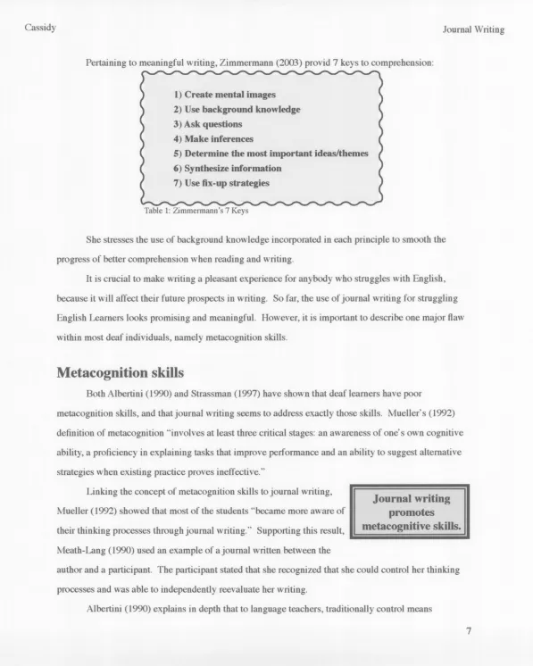 Table 1: Zimmennann's 7 Keys