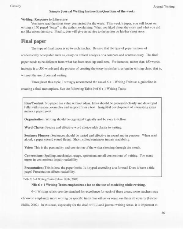 Table 9: 6+1 Writing Traits (Falcon Skills. 2002)