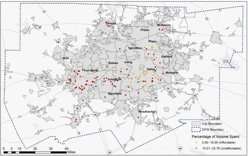 Figure 14 shows the spatial distribution of HOME assisted properties in DFW area.  In the City of Dallas, 42 out  of the 50 HOME assisted properties are affordable