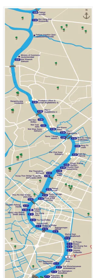 Figure 1: Map of CPEx piers commuter boat services stations along the Chao Praya River (CPEx,  2010)