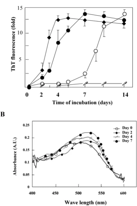 Fig. 2.  Aggregation kinetics monitored by ThT or Congo red 