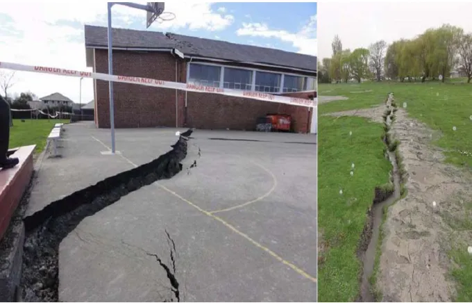Figure 17 Examples of differential settling (Left) and liquefaction (Right) [18]
