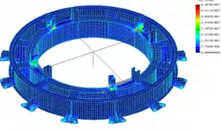 Fig. 10 Von-Mises stress of support steel structure from the earthquake