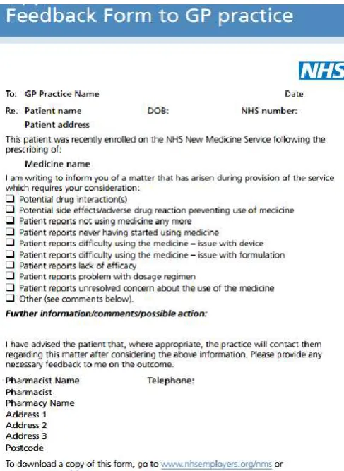 Figure 4. GP NMS feedback form (adopted) (NHS, 2012) 