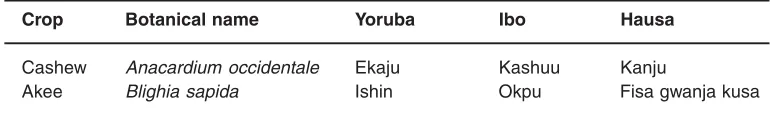 Table 1: Nigeria names for cashew and akee crops