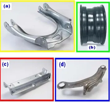 Figure 6. (a) Seat Flange, (b) tunnel stiffener and (c) suspension arm made by CP 600,800 Steel (Reprinted from [87]) 