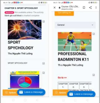 Figure 2:  Snapshots of the blended learning system on mobile interface  (Source: https://dosports.online)