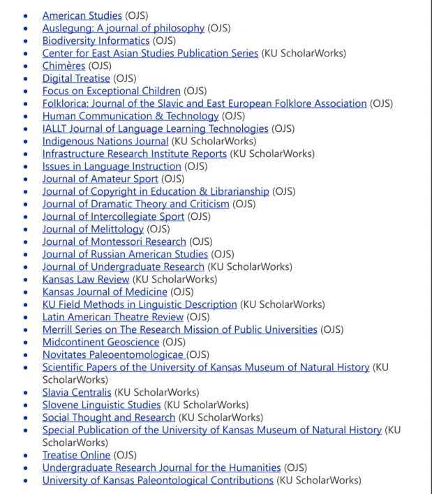 Figure 1: Journals supported by the KU Libraries journal publishing programJournals and Serials
