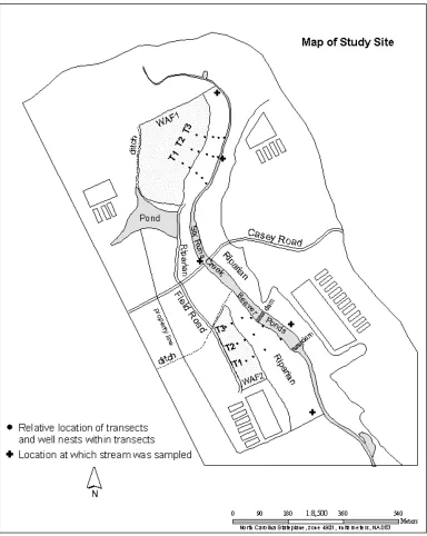 Figure 2.1. Map of the study site, Six Runs Creek in eastern Sampson County, NC.  (Israel et al., 2005)
