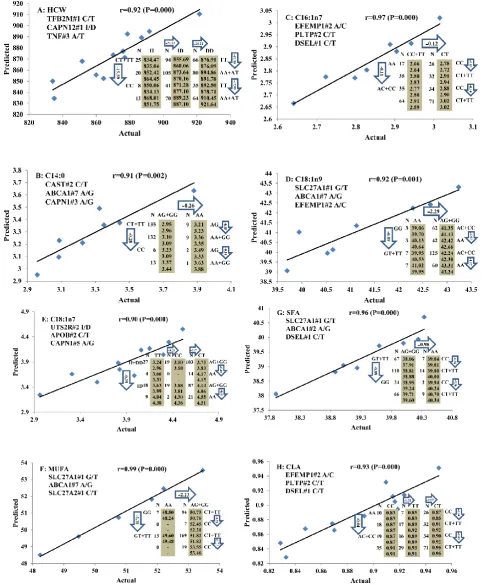 Figure 5. Genetic networks with three genes established by linear regression analysis for economically important traits in beef cattle