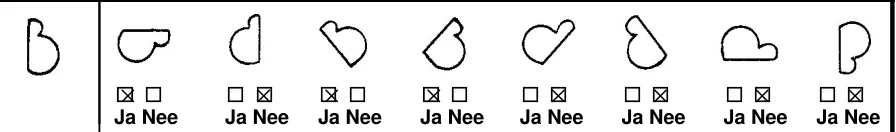 Figure 8. Sample row of items from the adapted Dutch translation of Ekstrom et al.'s (1976) Card Rotations test