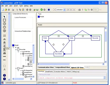 Figure 2.2, gCSP user interface, showing parallel processes connected with channels