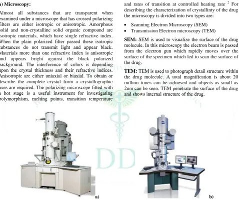 Figure 2: a) Scanning electron microscopy     b) Transmission electron microscopy 