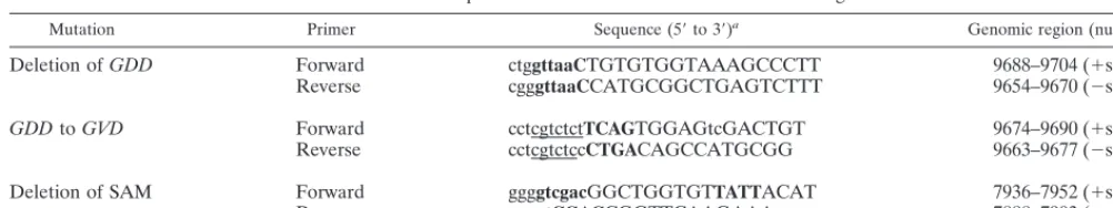 TABLE 1. DNA primers used to create mutations in the NS5 gene