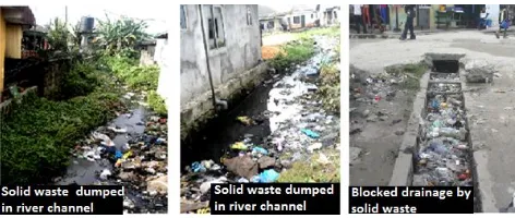 Fig. 7: Solid Wastes Dumped into Water Channels and Drainage that clogged drainages that enhance severe Flooding in the city  