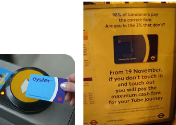 Figure 4-8:  a)  An Oyster card reader 61  b) Poster warning