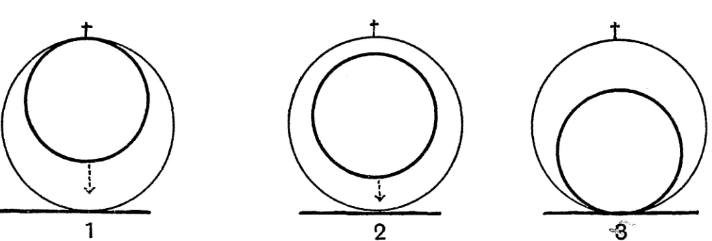Fig. 2. Movemen*. of an egg free to move within the fertilisation membrane, the latter being fixed1in position and the whole system rotated through 1800