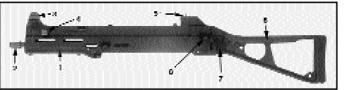 Fig. 6  Upper Receiver with barrel, folding buttstock and attachmentcomponents 
