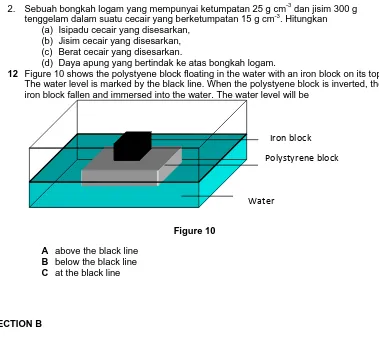 Figure 10 shows the polystyene block floating in the water with an iron block on its top