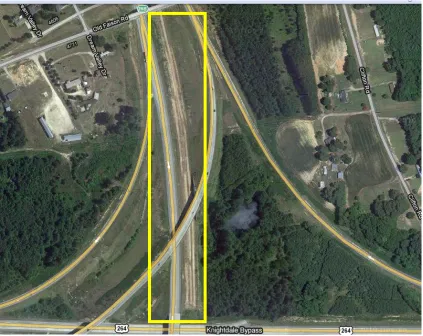 Figure 3.2  Aerial imagery of Knightdale research site (Google Maps, 2011). 