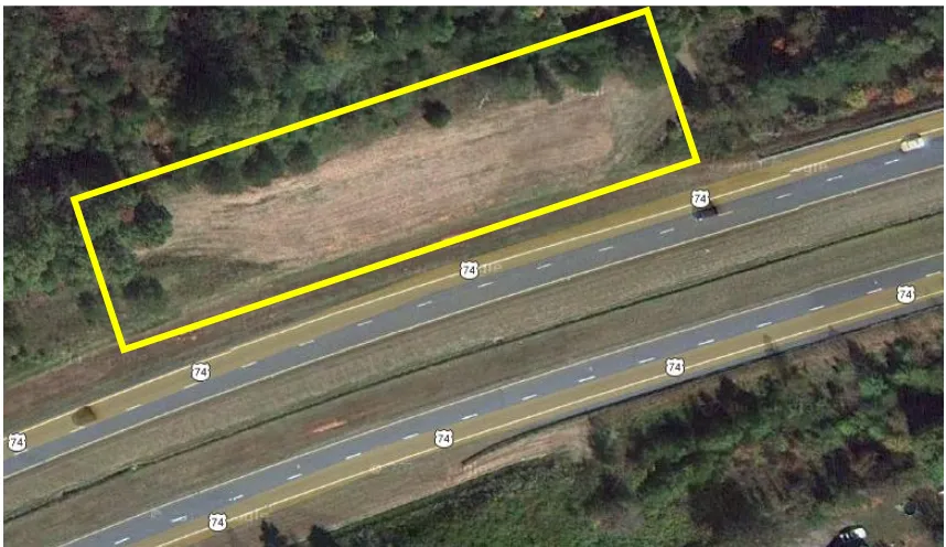 Figure 3.4  Aerial imagery of Rutherfordton research site (Google Maps, 2011). 