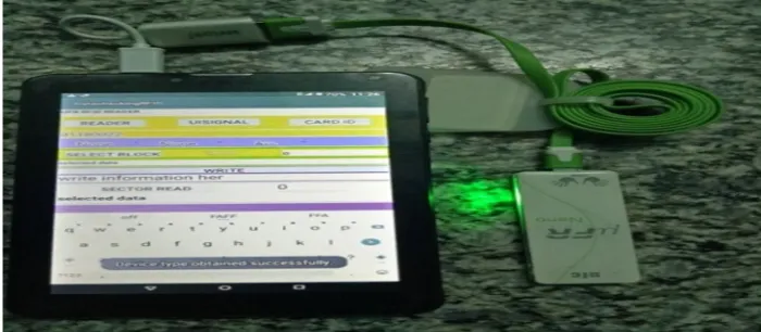 Fig. 4 RFID Based Library self management system using RFID (R/W) with Tab   