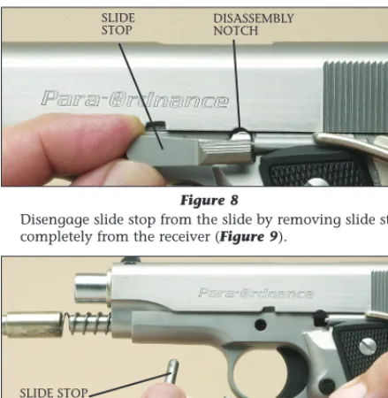Disengage slide stop from the slide by removing slide stopFigure 8completely from the receiver (Figure 9).