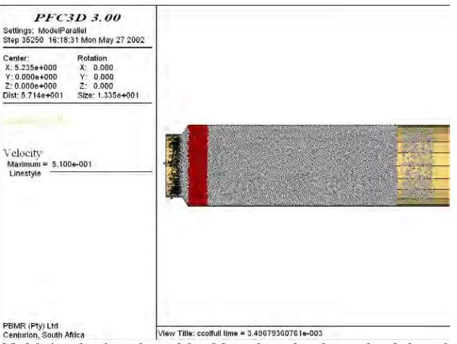 Figure 6: Model view showing spheres deleted from the outlet when replaced above the pebble bed
