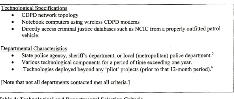 Table 4: Technological and Departmental Selection Criteria