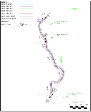 Figure 2-8.  Example of plan view used for stream monitoring (Beaverdam Creek, Charlotte, NC)